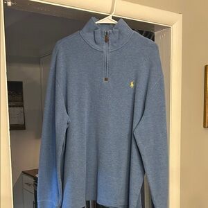 Polo by Ralph Lauren Men's Heather Blue Quarter-Zip Sweater with Yellow Pony